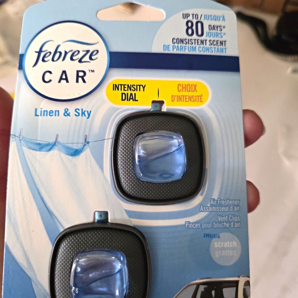 Febreze Car Vent Clips Air Freshener, Linen & Sky, Intensity Dial 2 Pack 4 mL